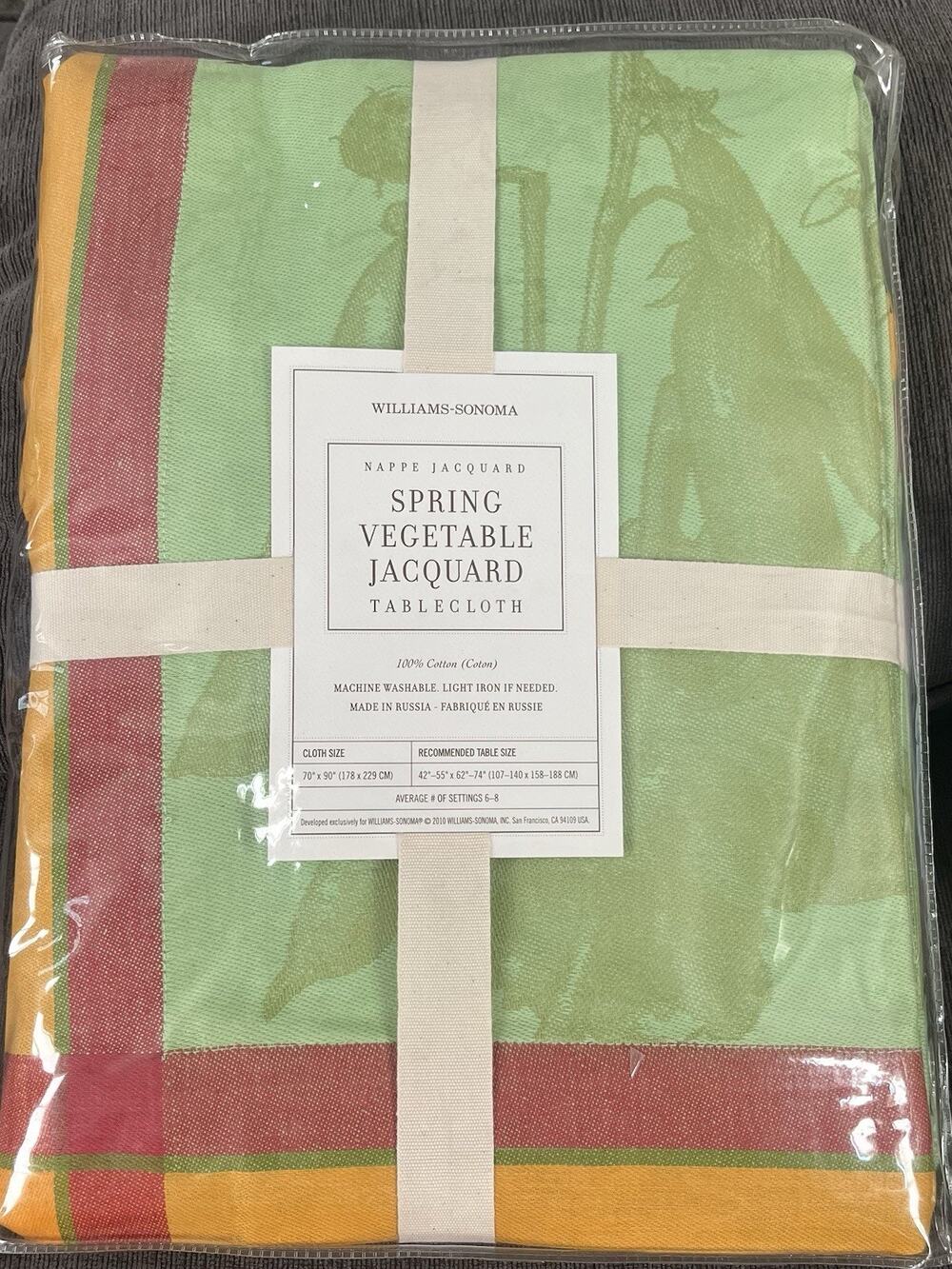 Williams Sonoma Spring Vegetable Jacquard Tablecloth 70”x 90” Green Rare NWT
